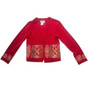 Vintage Coconut Bay Red Velvet‎ Open Front Cardigan Jacket Embellished Small